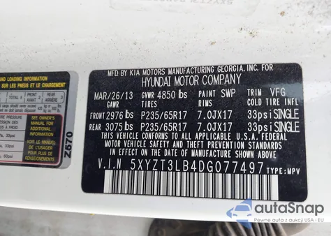 2013 Hyundai Santa Fe Sport from USA, damaged, VIN 5XYZT3LB4DG077497